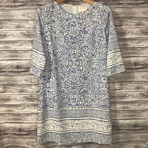 Skies Are Blue Shift Dress Womens Small Blue Abstract 3/4 Sleeve Lightweight